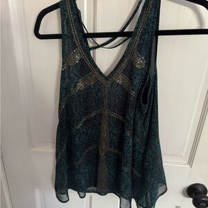 Ecote Teal and Black Strappy V-Neck Embellished Camisole